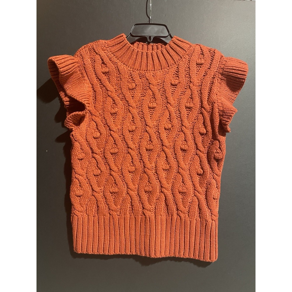 INDUSTRY Burnt Orange Cable Knit Pullover Sweater Cap Sleeve‎ Thick Large